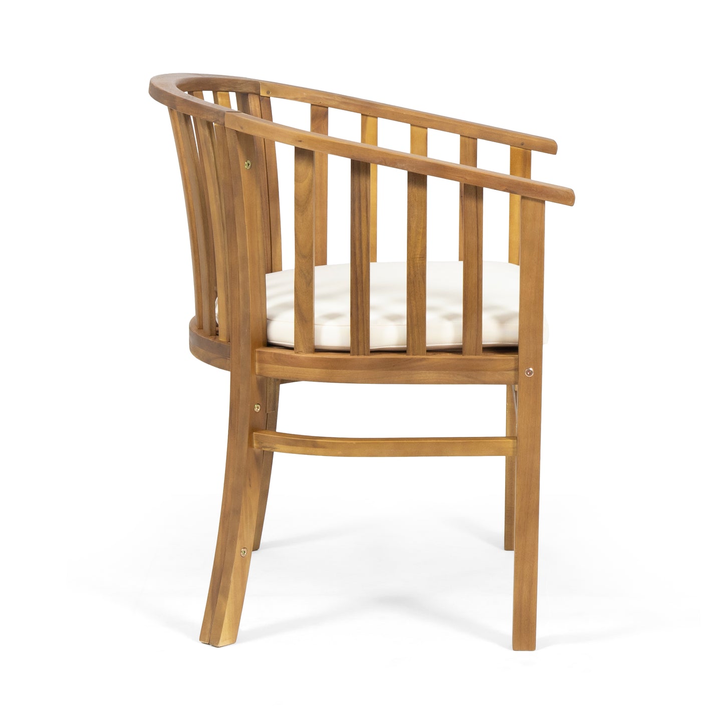 Solid wood accent chair with slatted back and white cushion