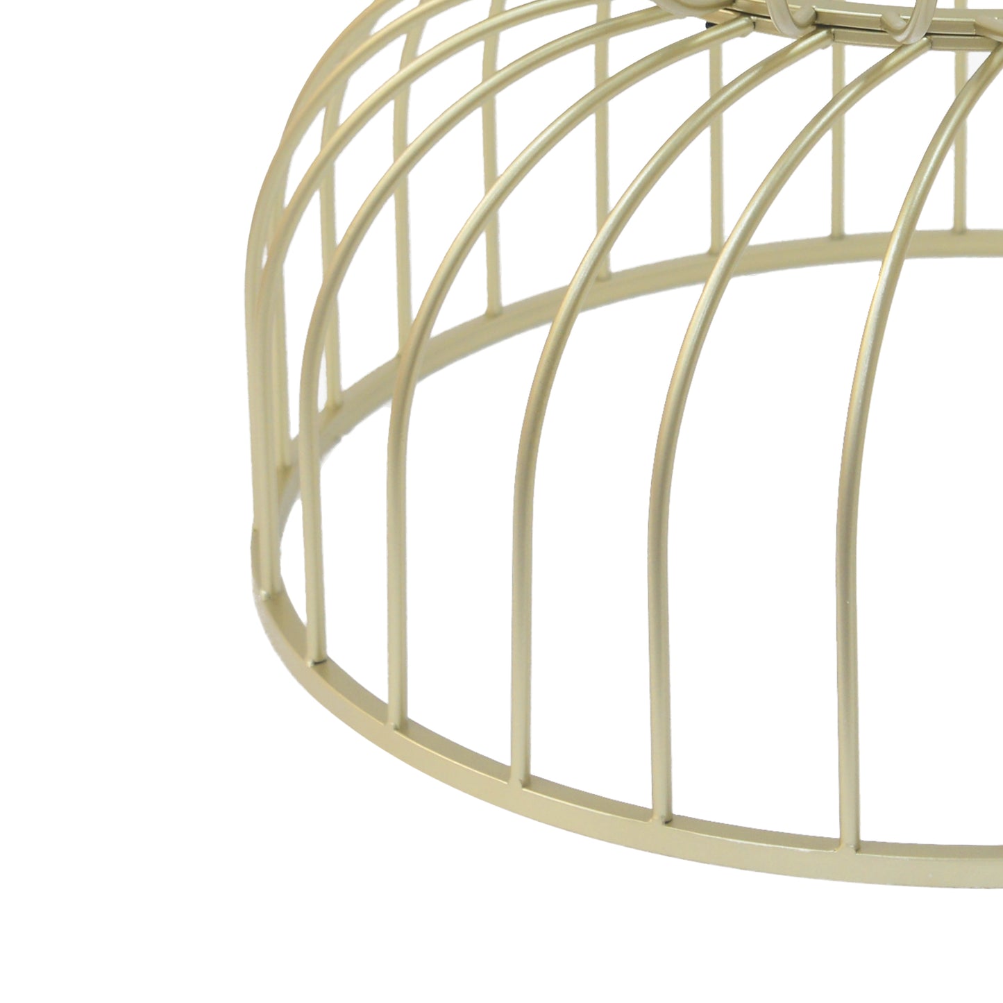 Gold wire lampshade frame with vertical support rods and curved bands