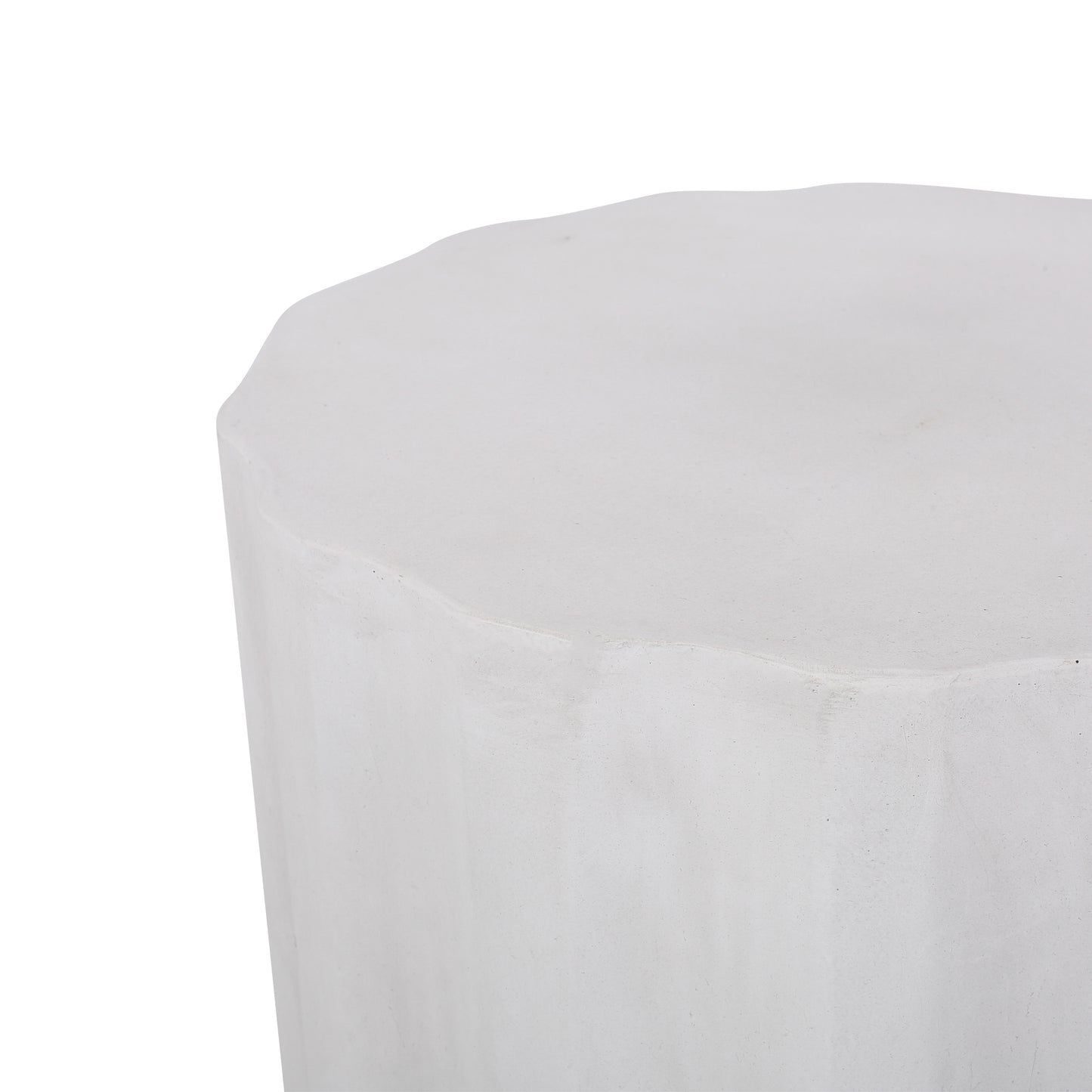 Textured white concrete stool with an organic irregular top edge perfect for outdoor seating