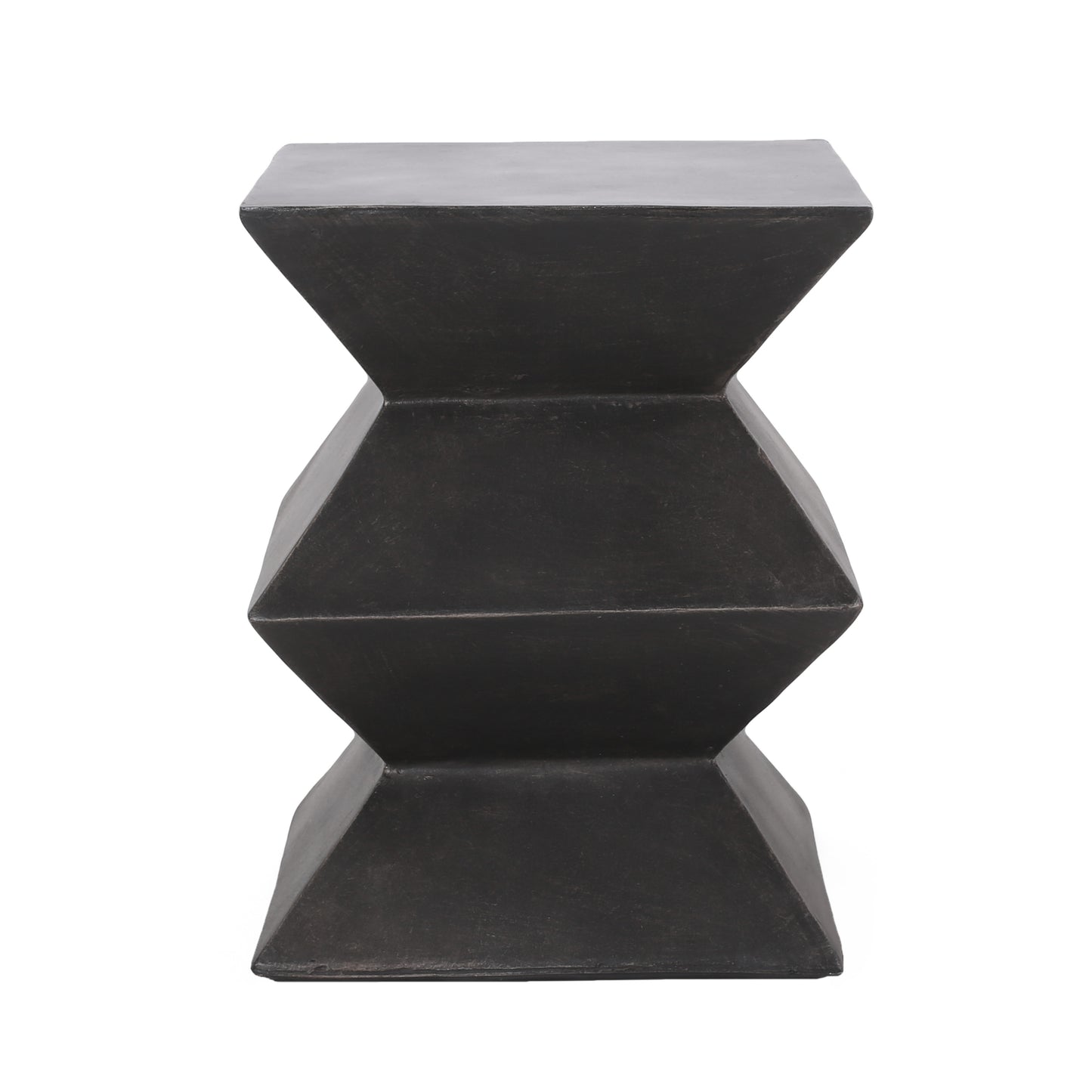 Geometric black accent stool with a textured finish perfect for modern living rooms