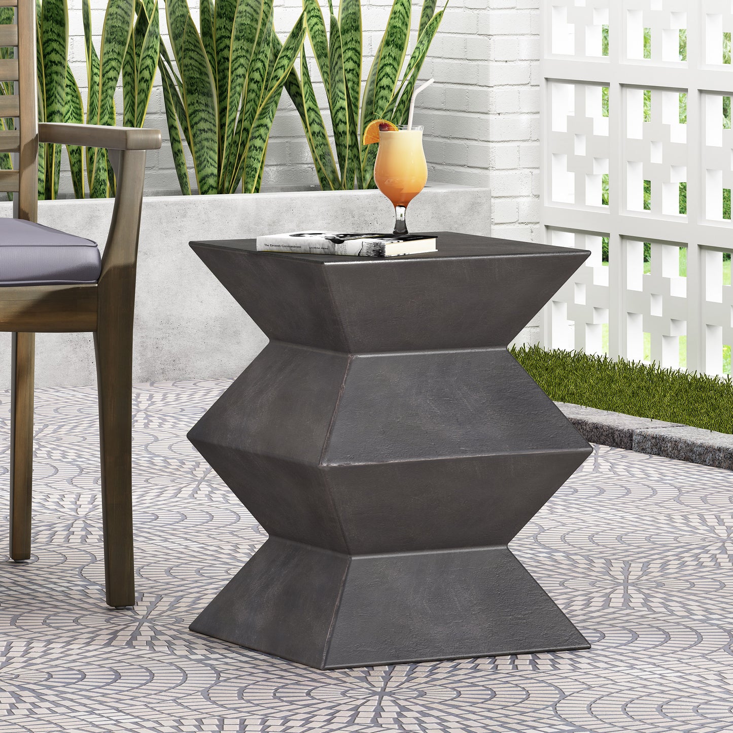 Charcoal geometric concrete accent table for outdoor patios and living spaces
