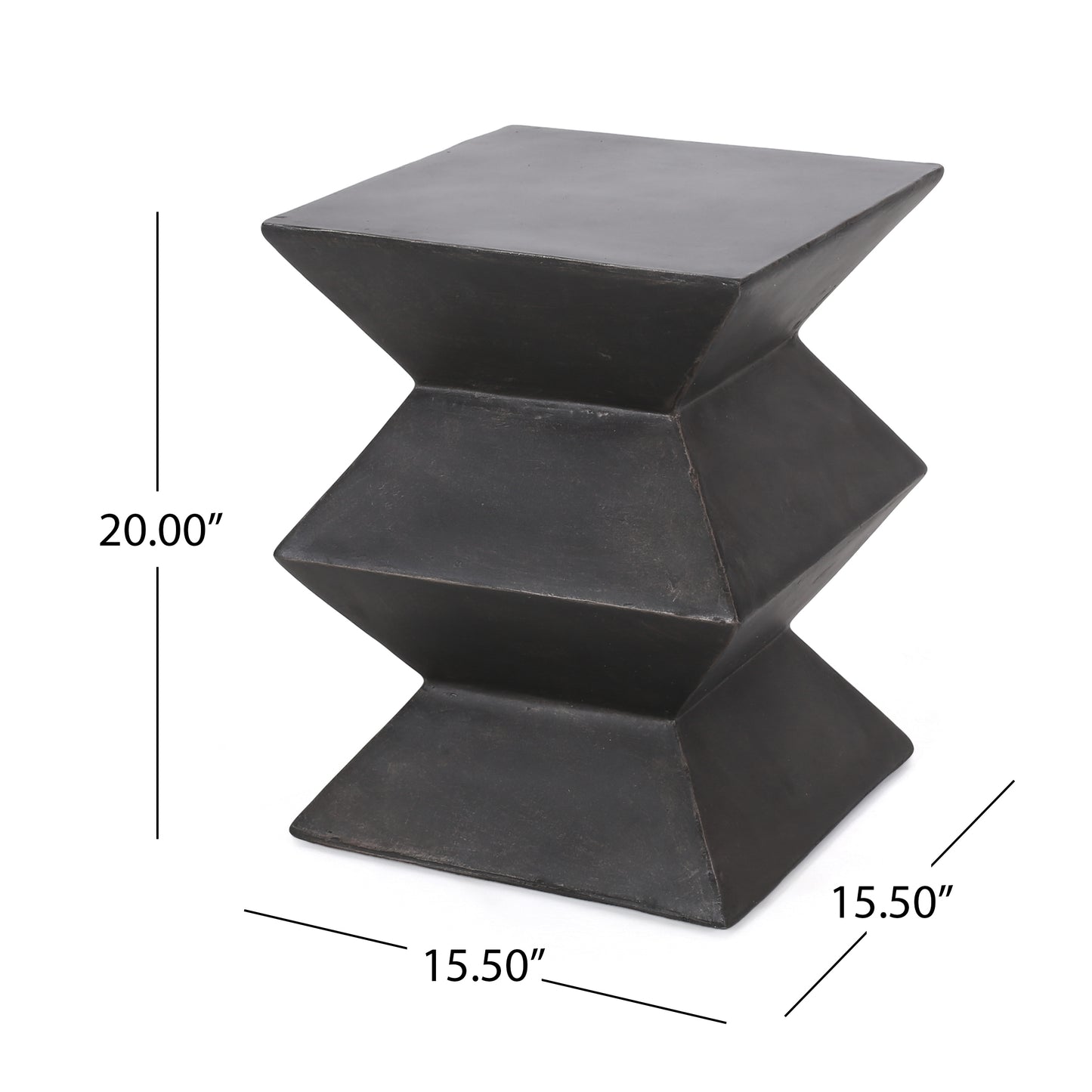 Dark gray geometric ceramic garden stool with stacked hourglass shape