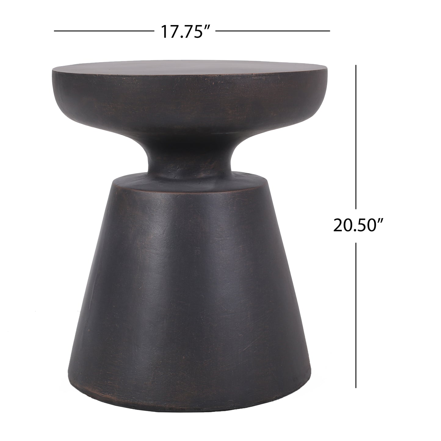 Dark bronze hourglass accent table with a matte finish perfect for modern living spaces