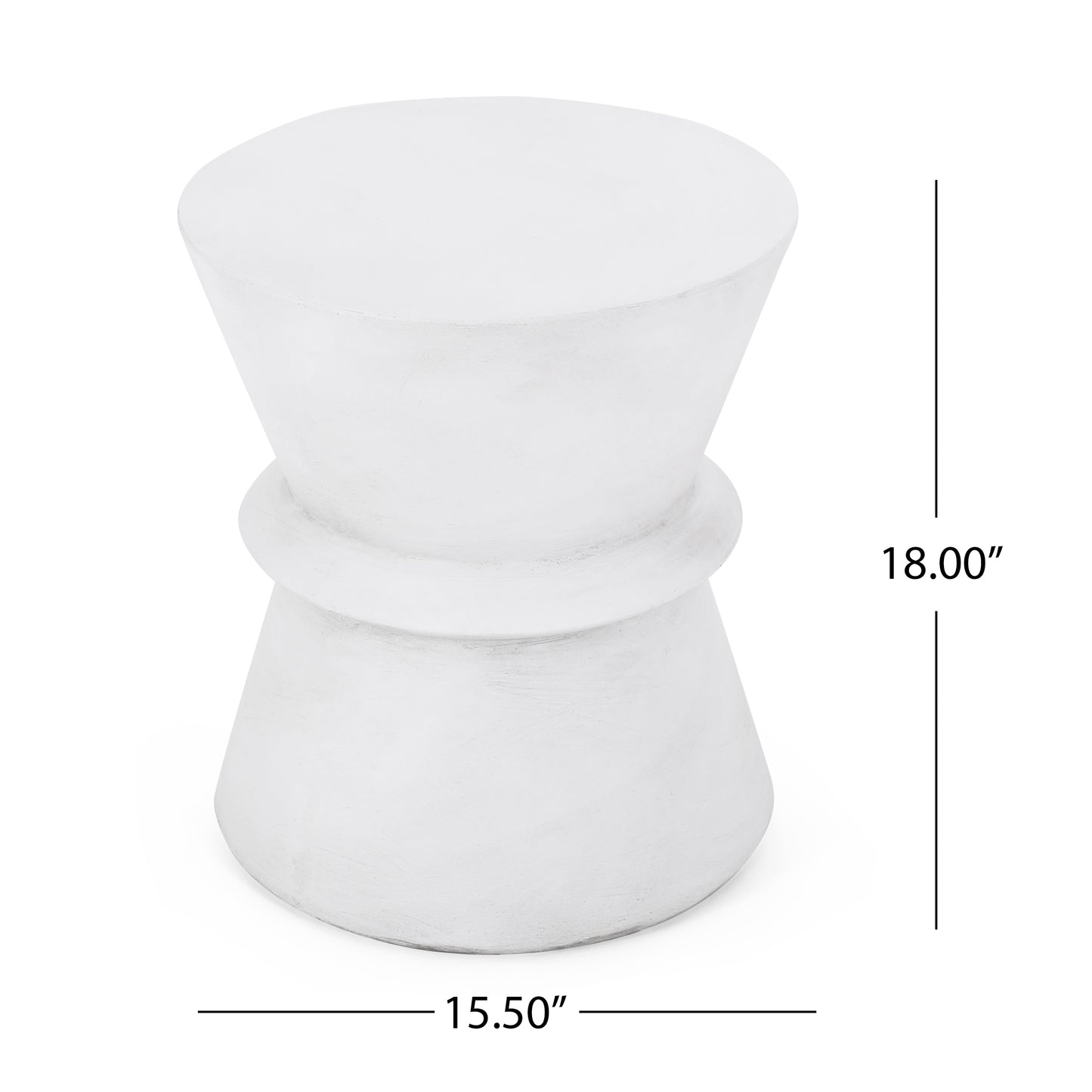 White hourglass accent stool with textured finish