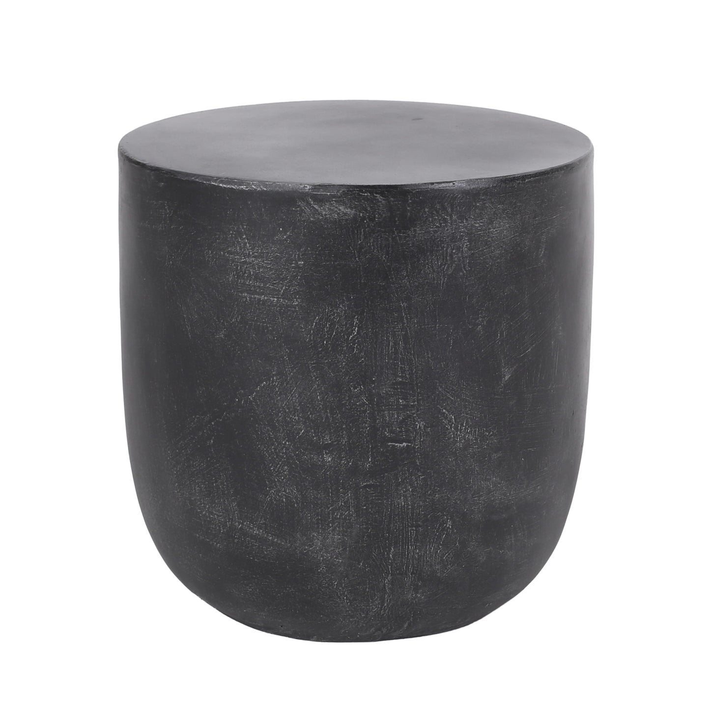 Black concrete round side table with textured finish
