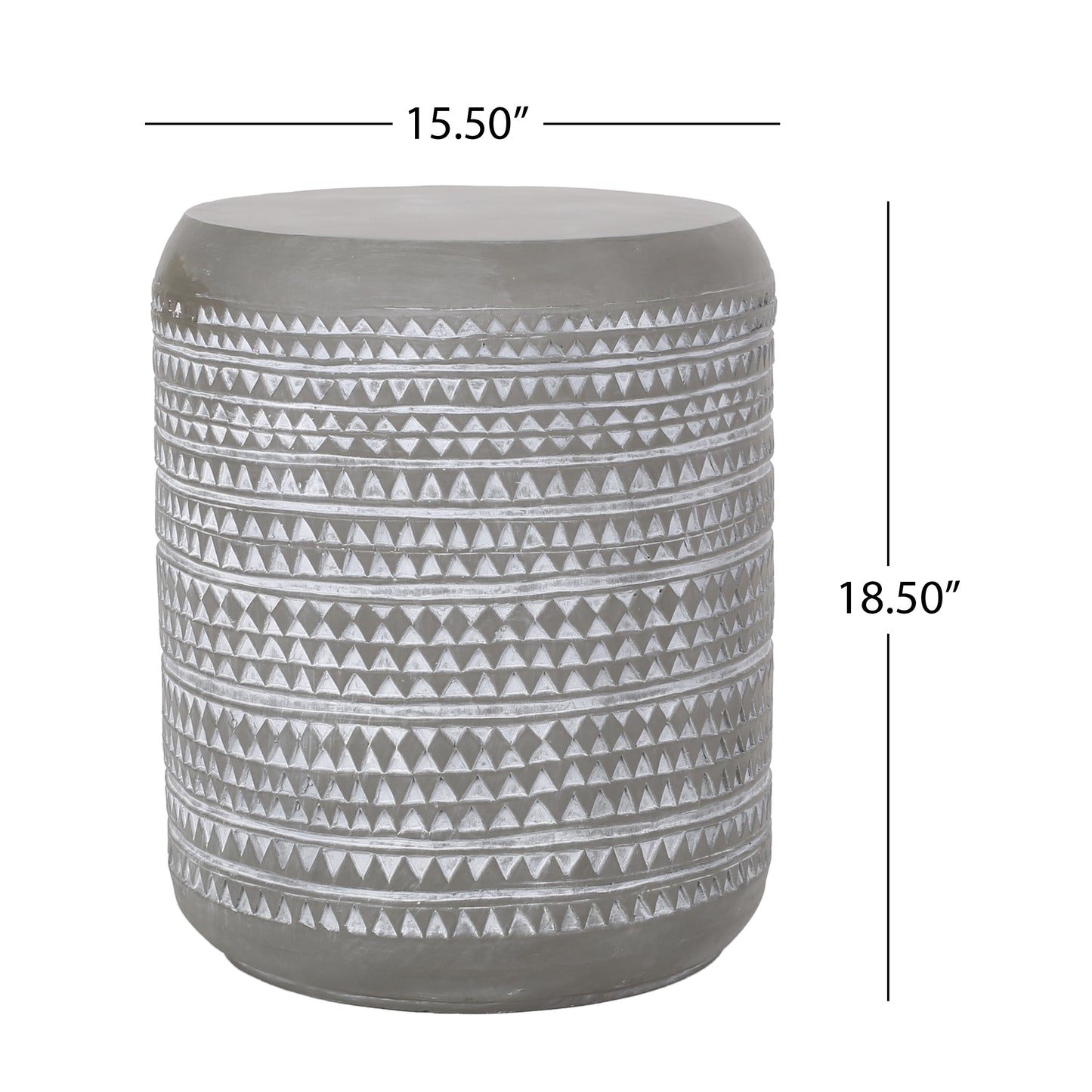 Grey textured outdoor accent table with tribal diamond pattern W x H
