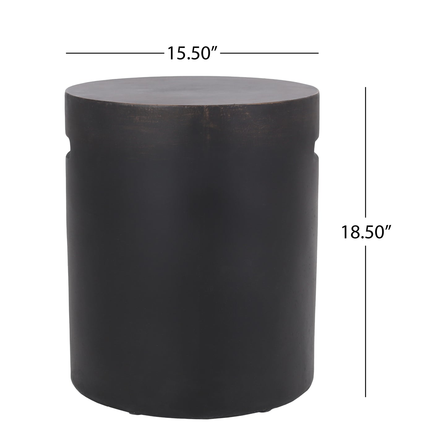 Dark bronze cylindrical side table with a brushed metal finish diameter