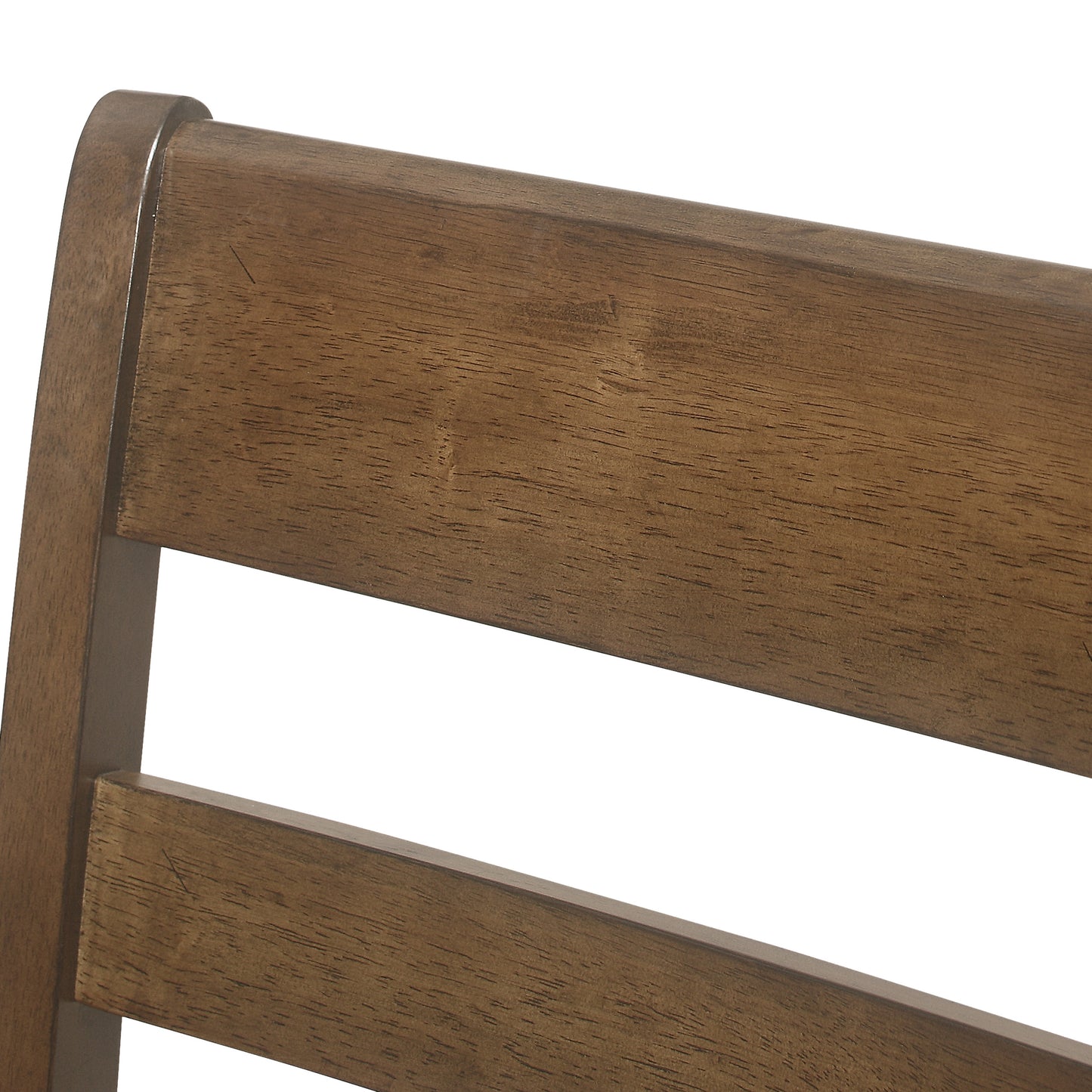 Close up of curved wooden chair back with natural grain in a warm brown tone