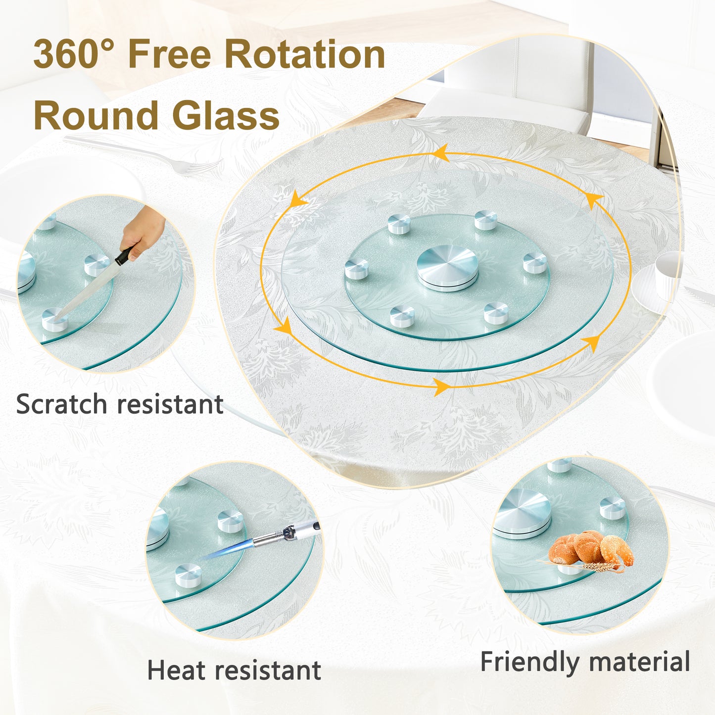 free rotation round glass lazy susan with scratchresistant surface