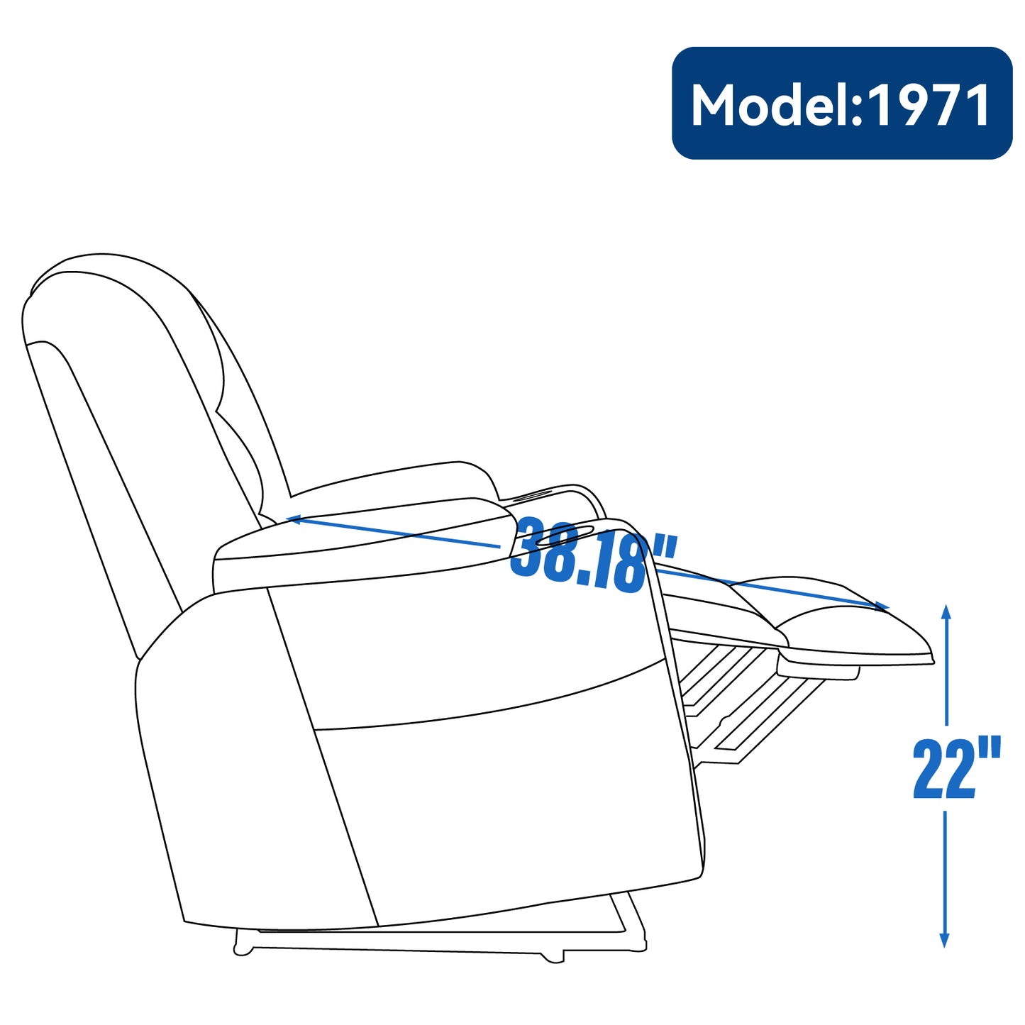 Recliner chair outline with dimensions length and height