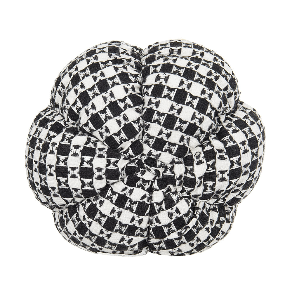 Textured black and white woven camellia brooch perfect for adding flair