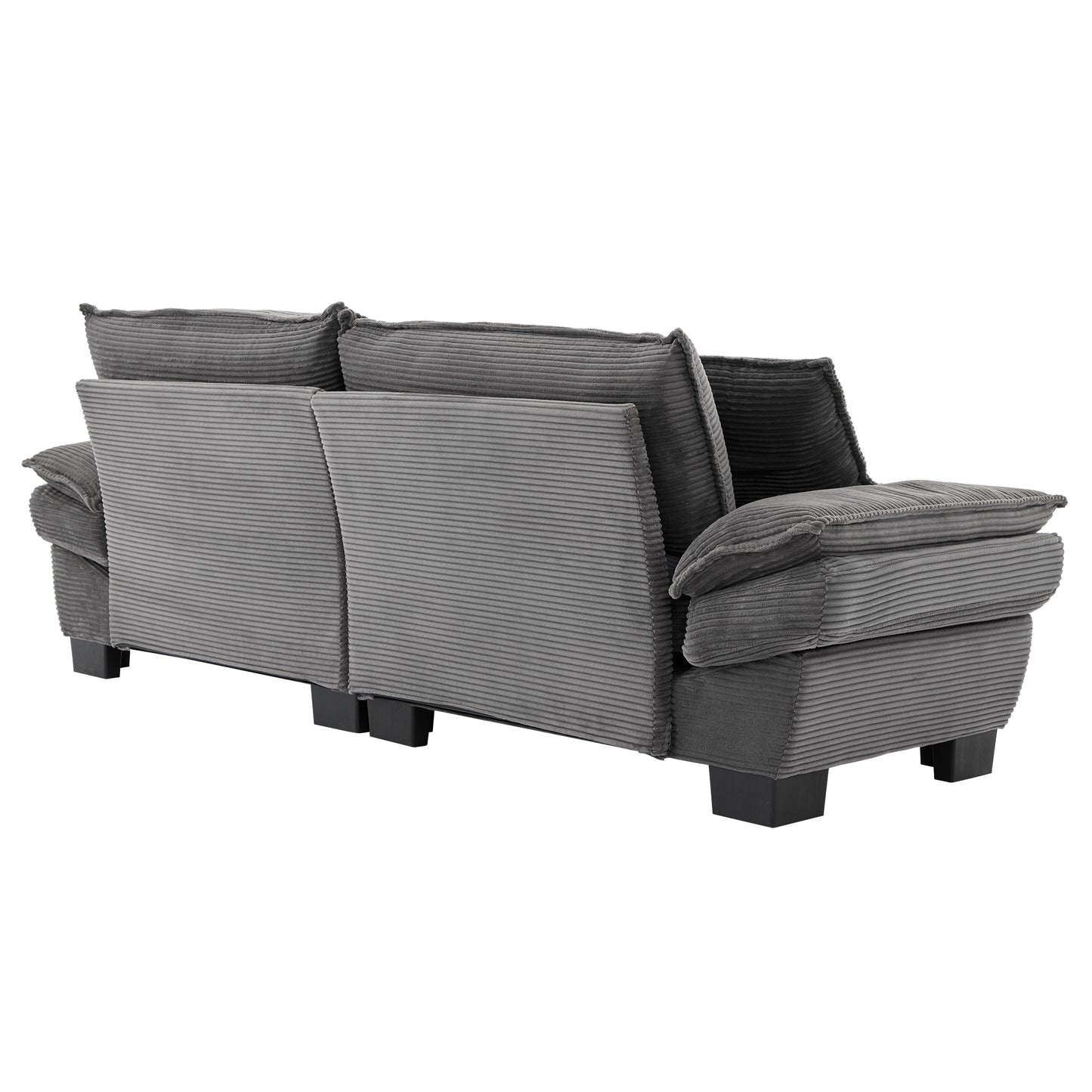 Gray corduroy sofa with deep seating and plush armrests perfect for modern living rooms