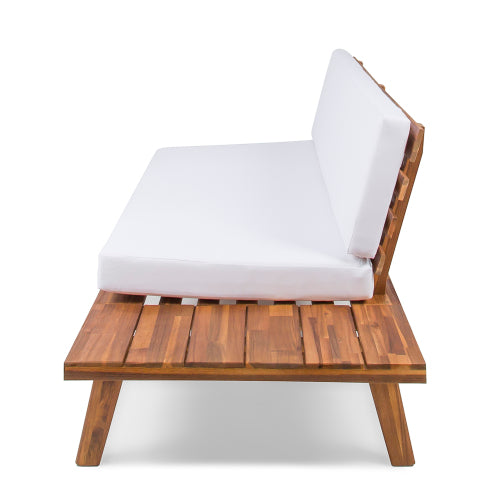 Wooden outdoor lounge chair with white cushion modern patio furniture