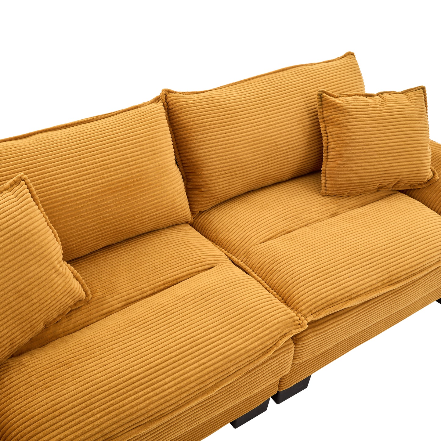 Mustard yellow corduroy modular sofa with plush throw pillows
