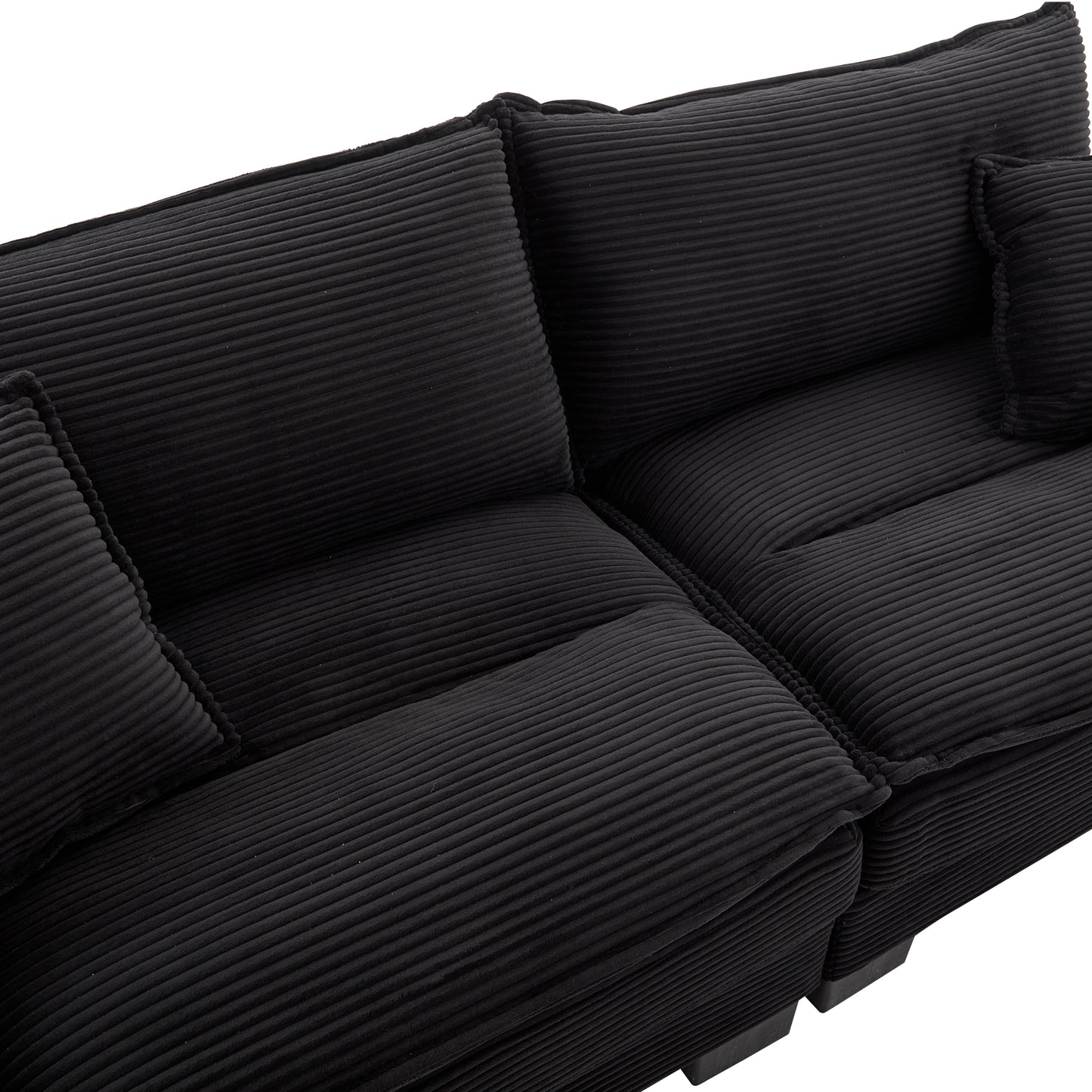 Black corduroy sectional sofa with plush cushions perfect for modern living rooms