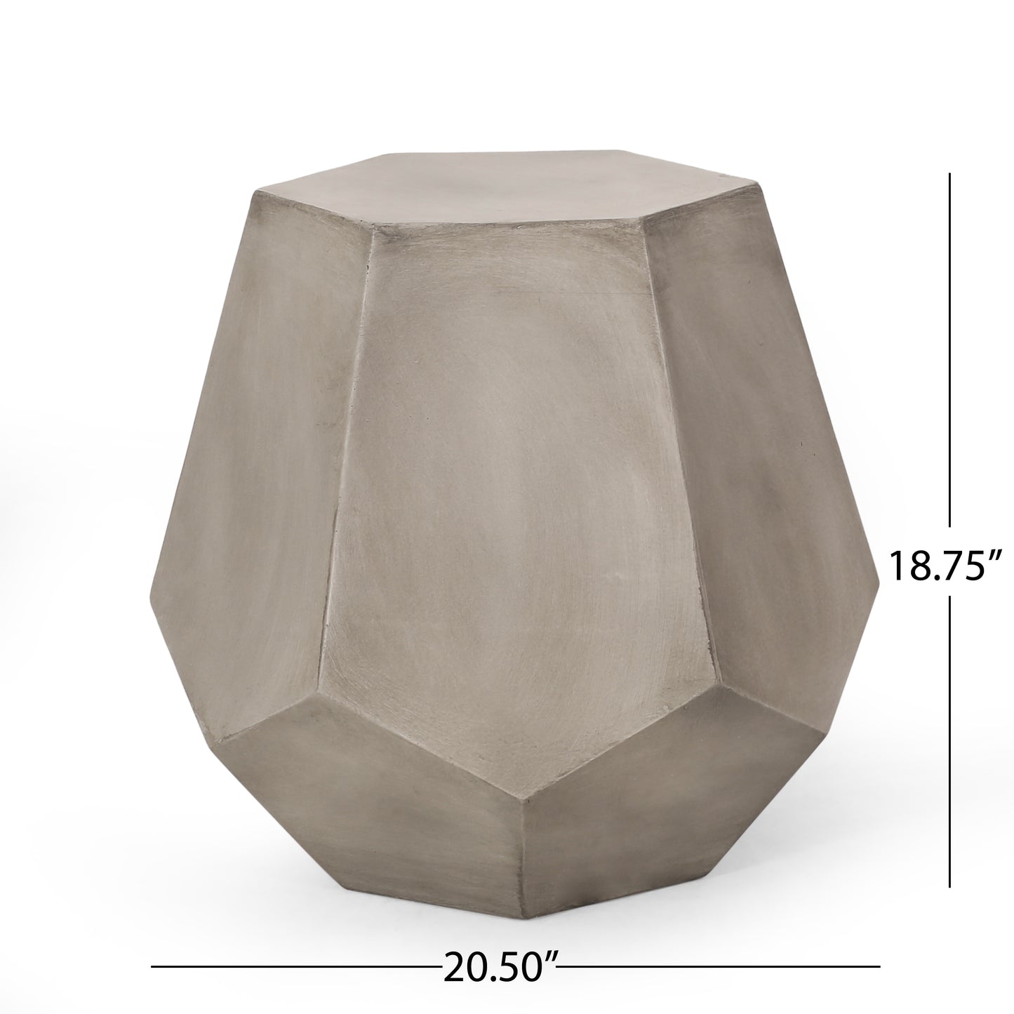 Gray faceted concrete garden stool with geometric design