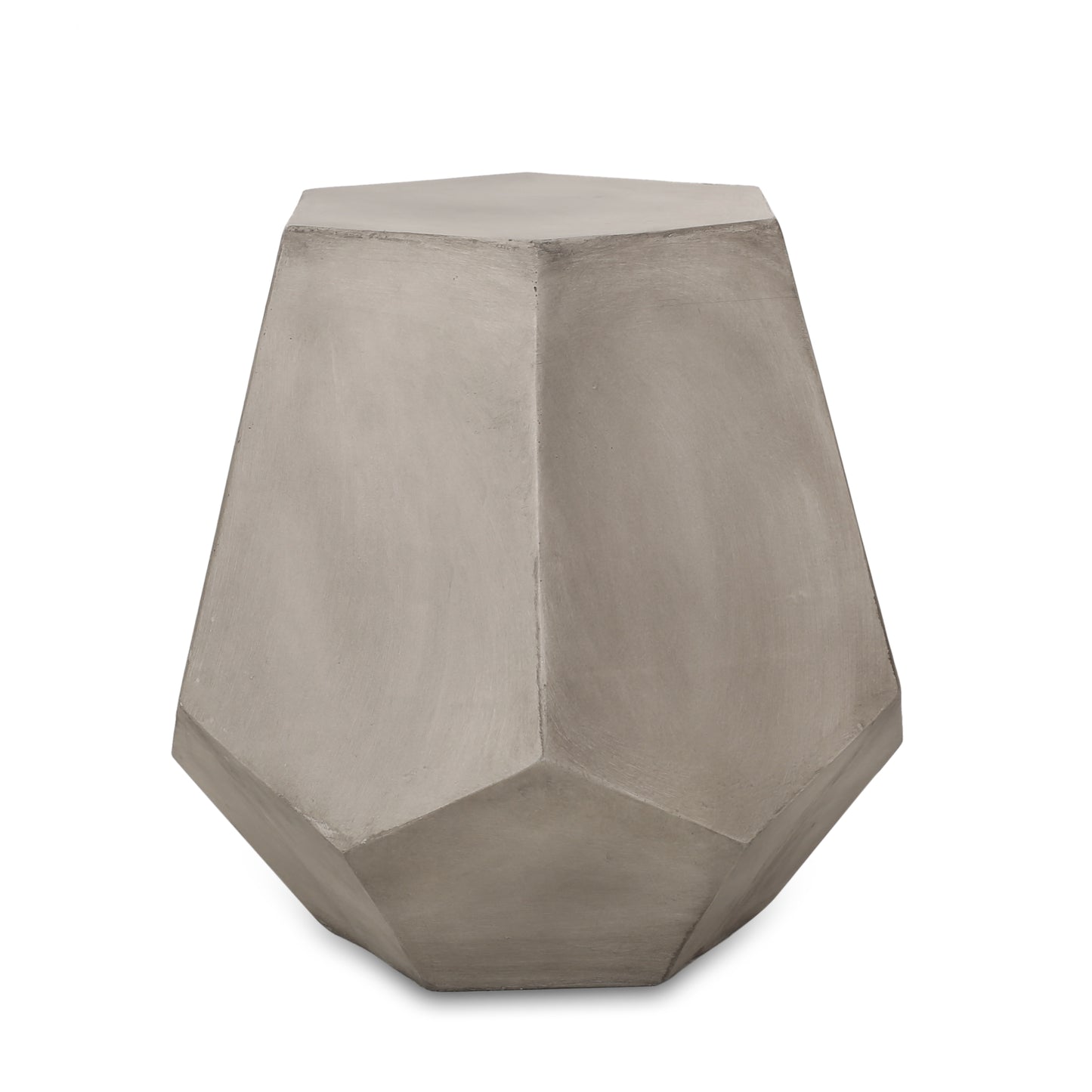 Modern geometric grey concrete stool with faceted sides ideal as a side table