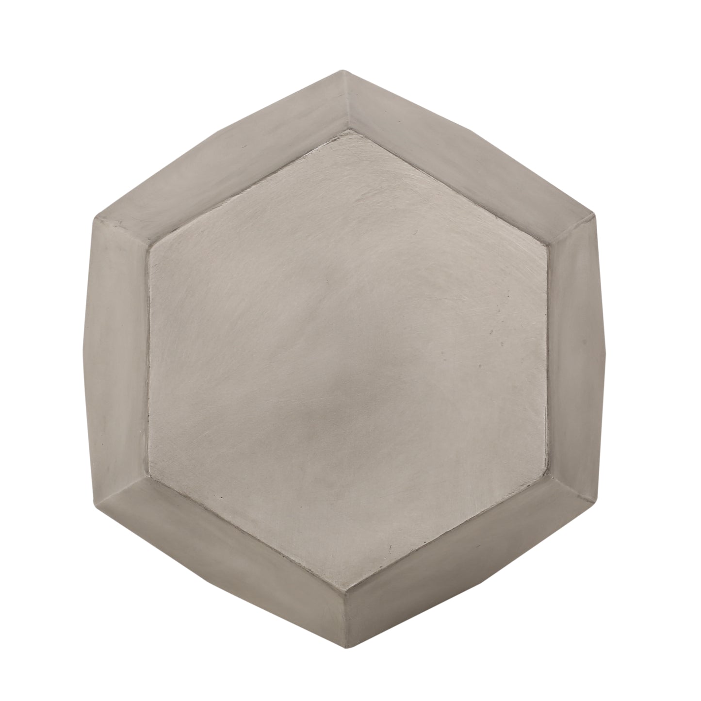 Hexagonal concrete side table with a natural stone finish perfect for modern outdoor patios