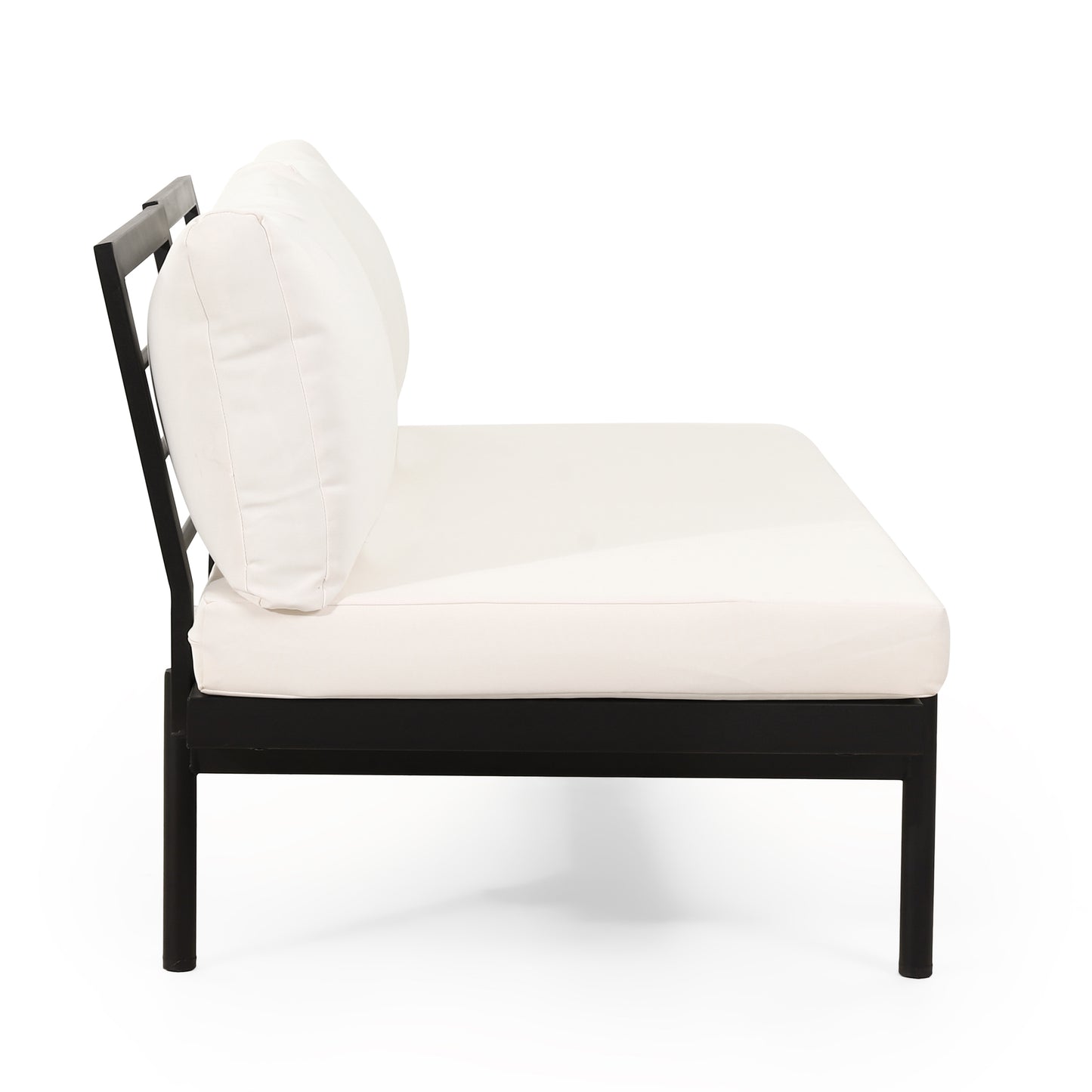 Black metal sofa with plush white cushions modern outdoor furniture