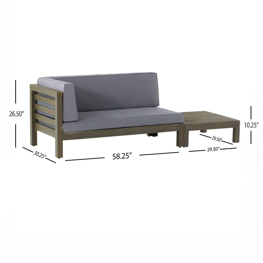 Modern sectional patio sofa with attached coffee table grey cushions