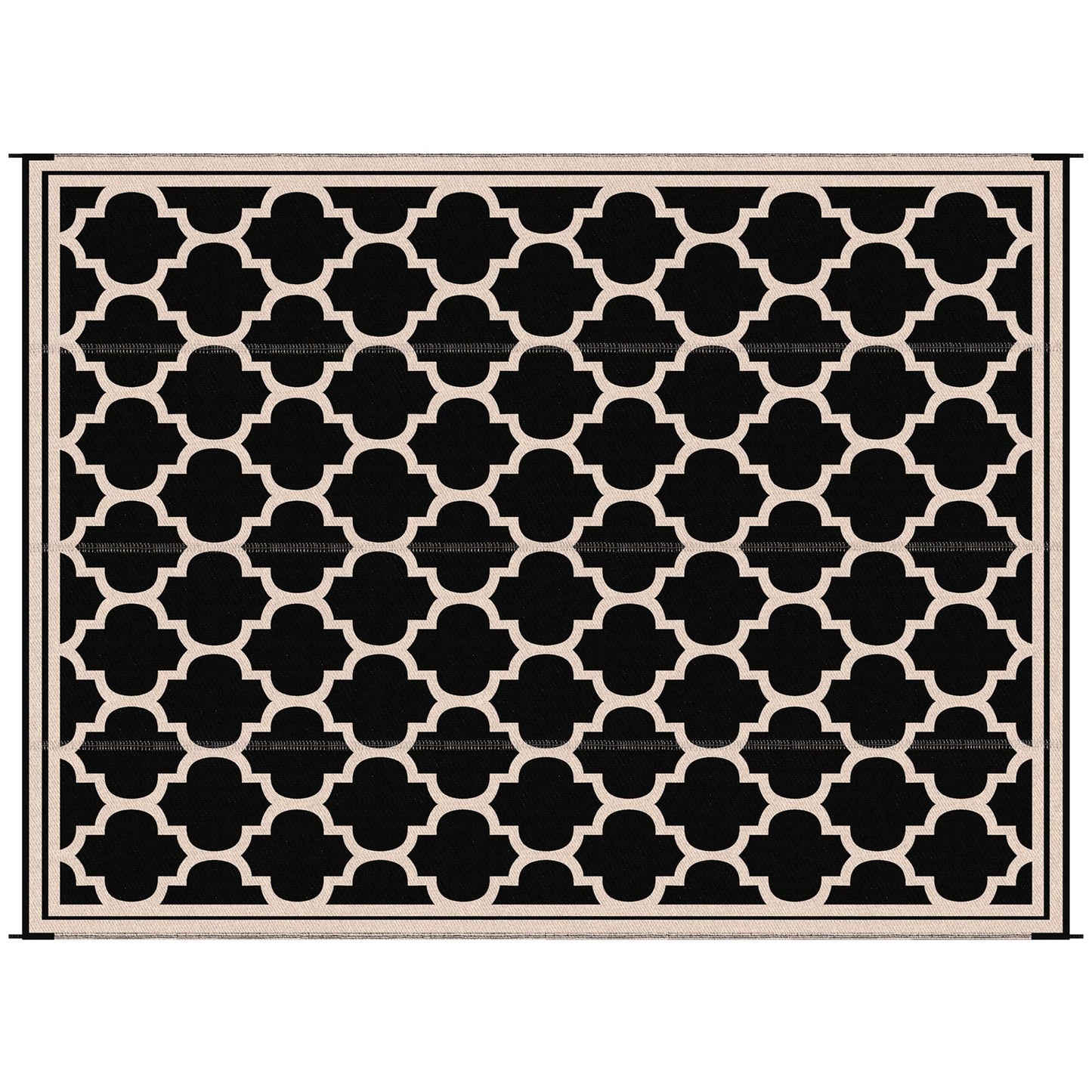 Black and cream geometric quatrefoil pattern indoor area rug
