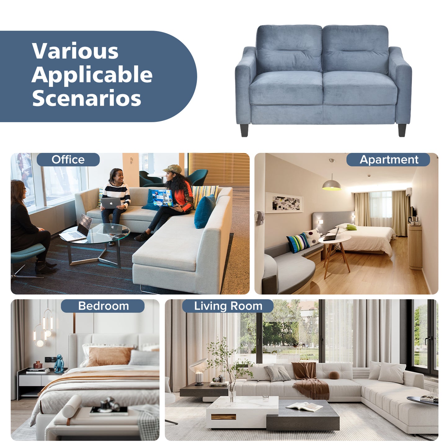 Light blue velvet sofa with plush cushions perfect for a modern living room