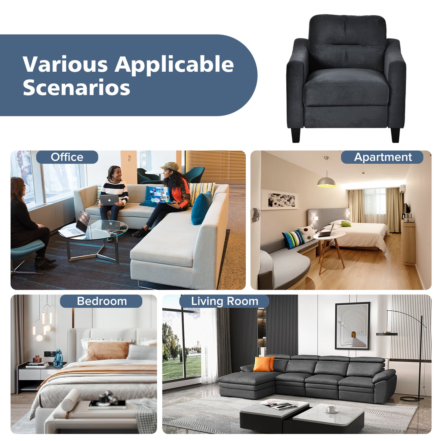 Dark gray velvet armchair with sturdy wooden legs a perfect accent for any living space