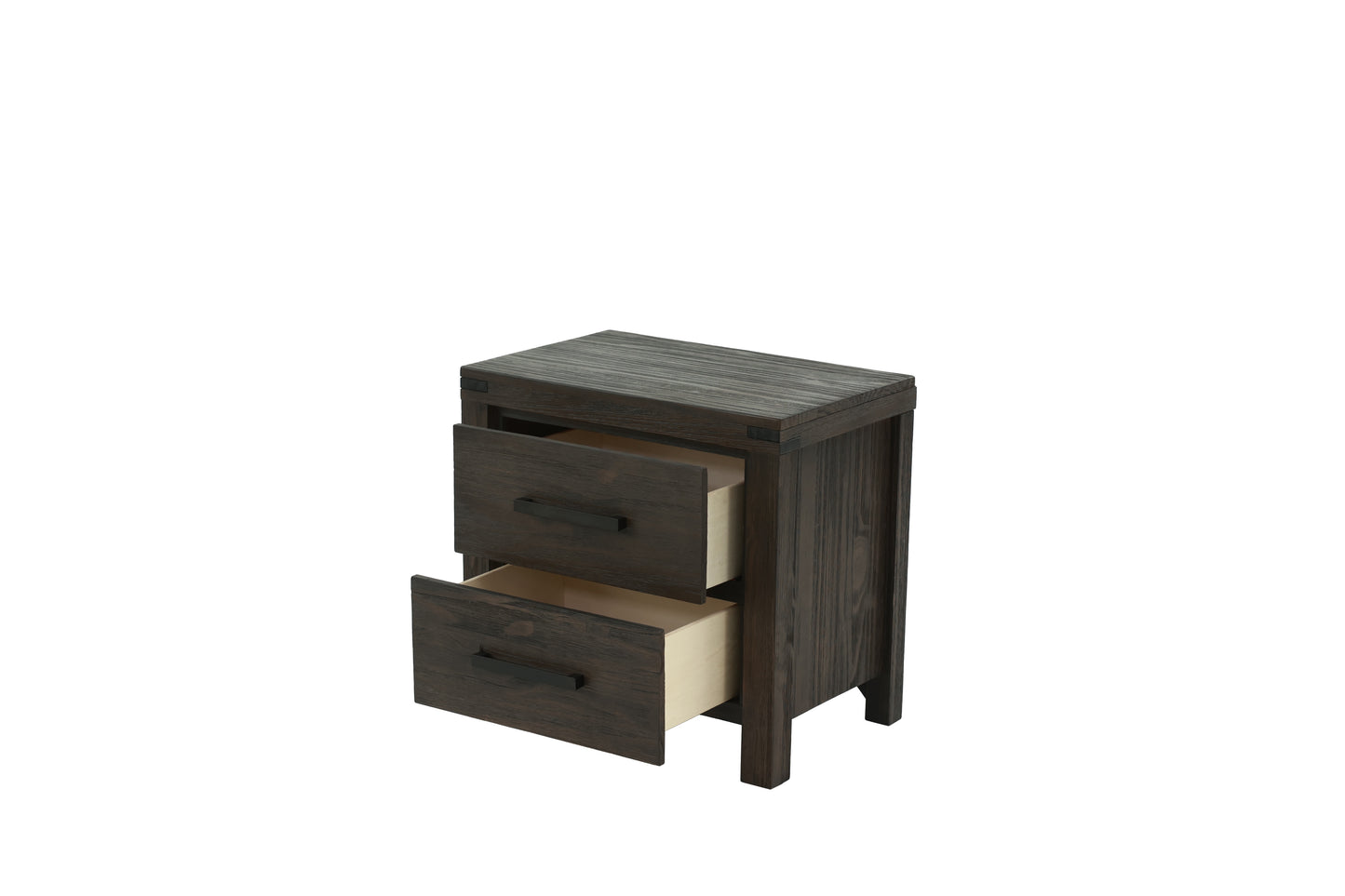 Dark brown wood nightstand with two drawers