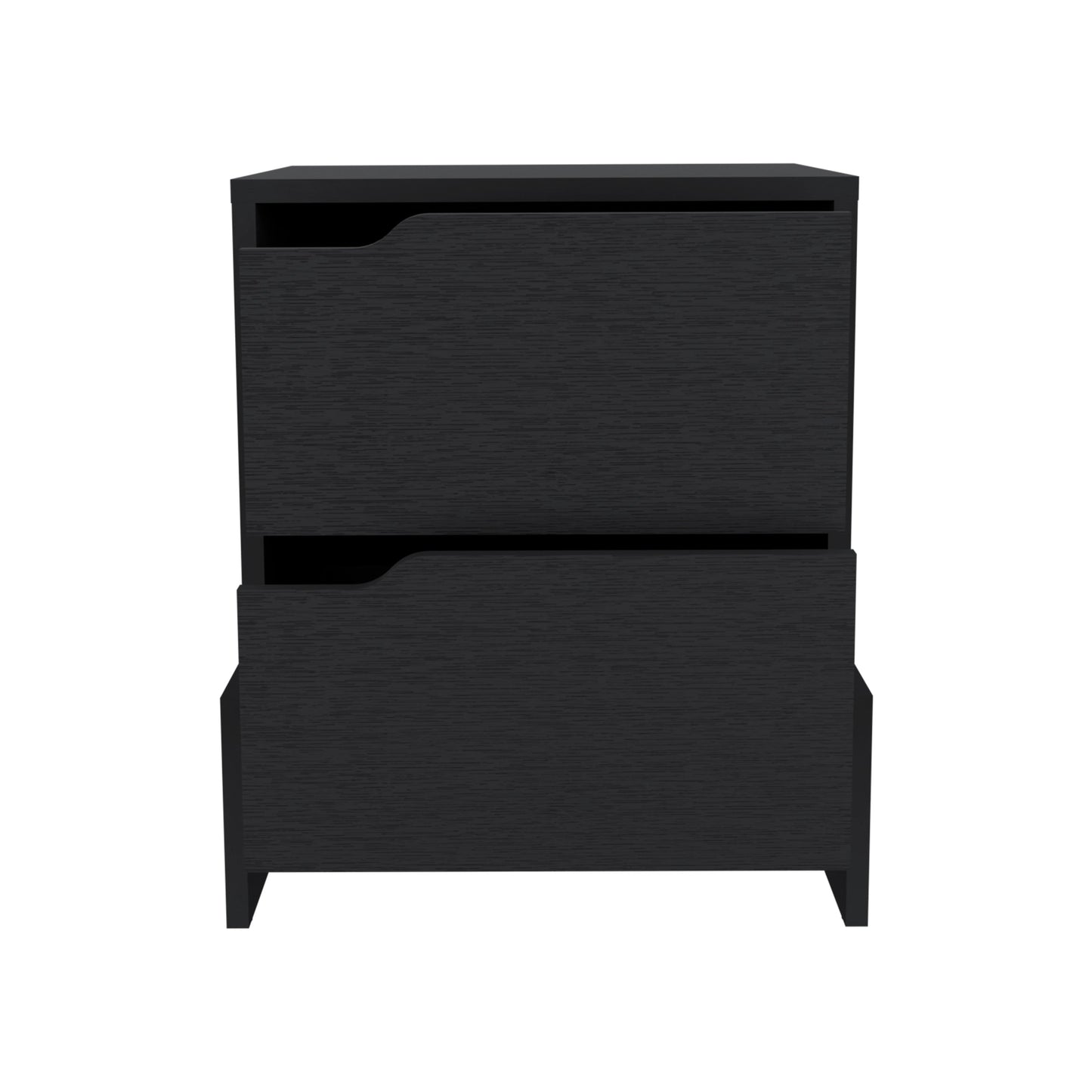 Sleek black twodrawer nightstand with minimalist design