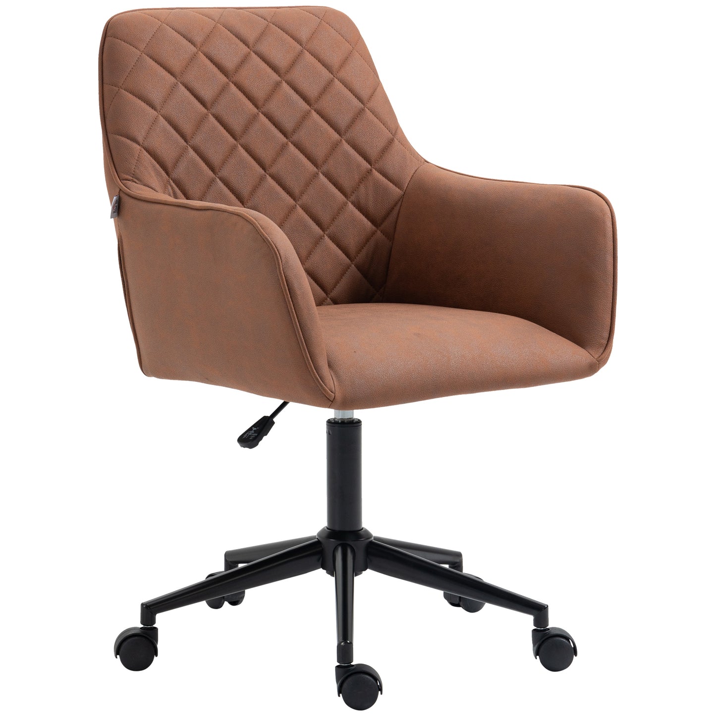 Brown faux leather diamondquilted ergonomic office chair with adjustable height and swivel base