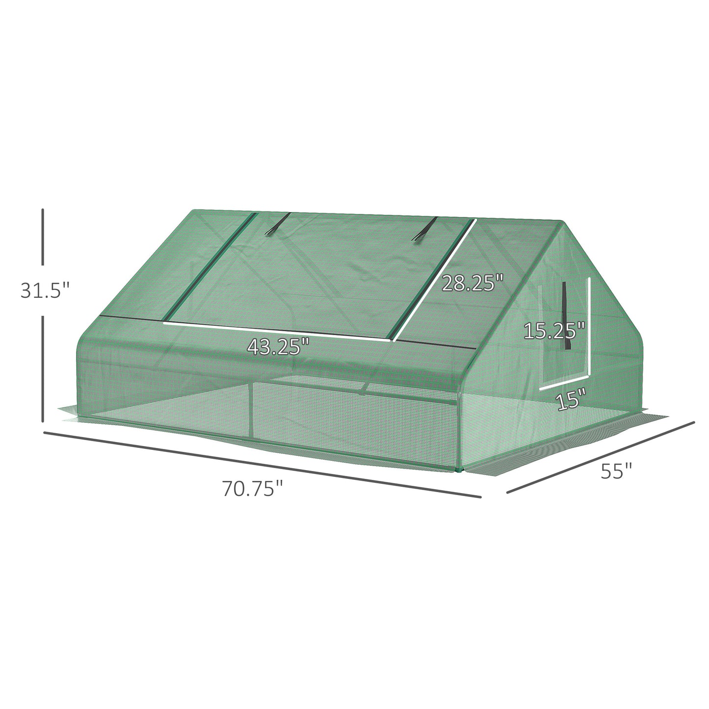 Green walkin greenhouse with mesh cover and zippered door for plant protection