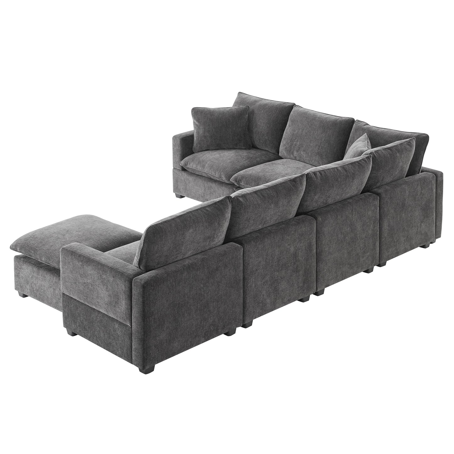 Dark gray sectional sofa with chaise lounge and plush cushions for modern living room comfort