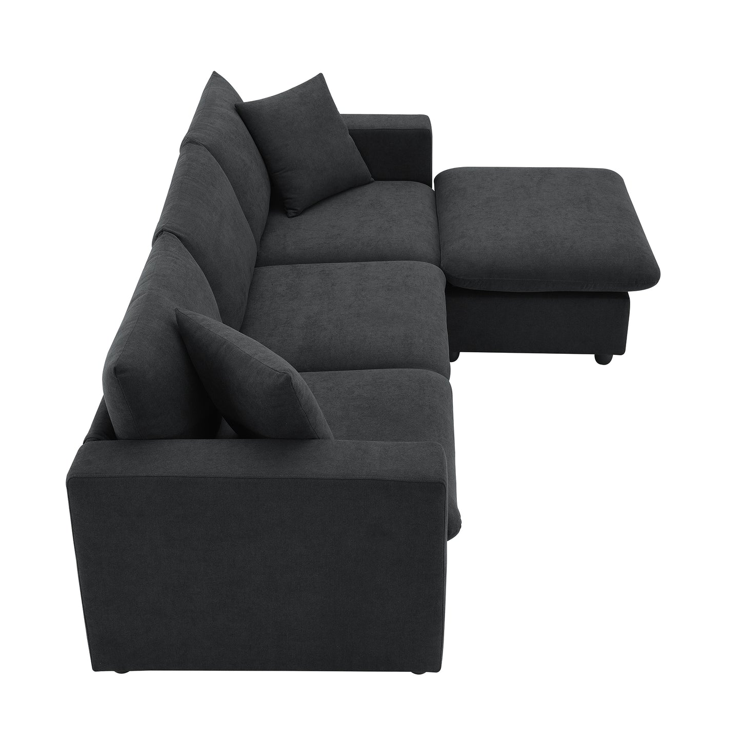 Dark grey fabric sectional sofa with chaise and plush cushions