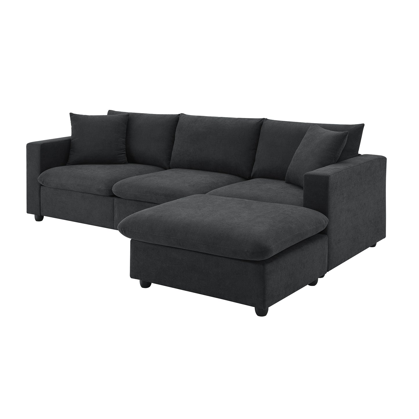 Dark charcoal sectional sofa with chaise lounge and plush cushions ideal for modern living rooms