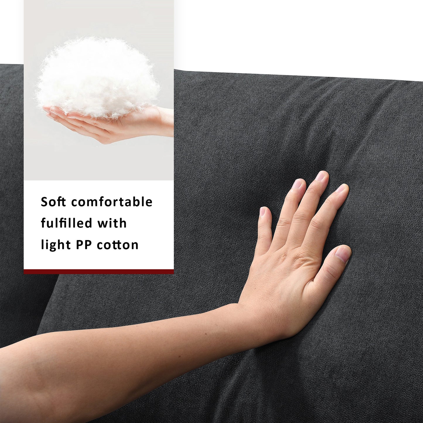 Dark gray sofa fabric with hand pressed for comfort filled with light PP cotton