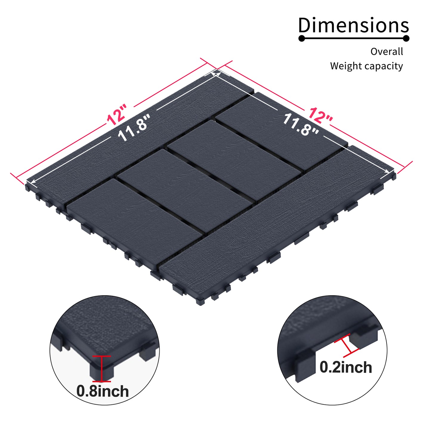 Easy-to-Install Interlocking Decking Tiles for Outdoor Spaces - Dark Gray