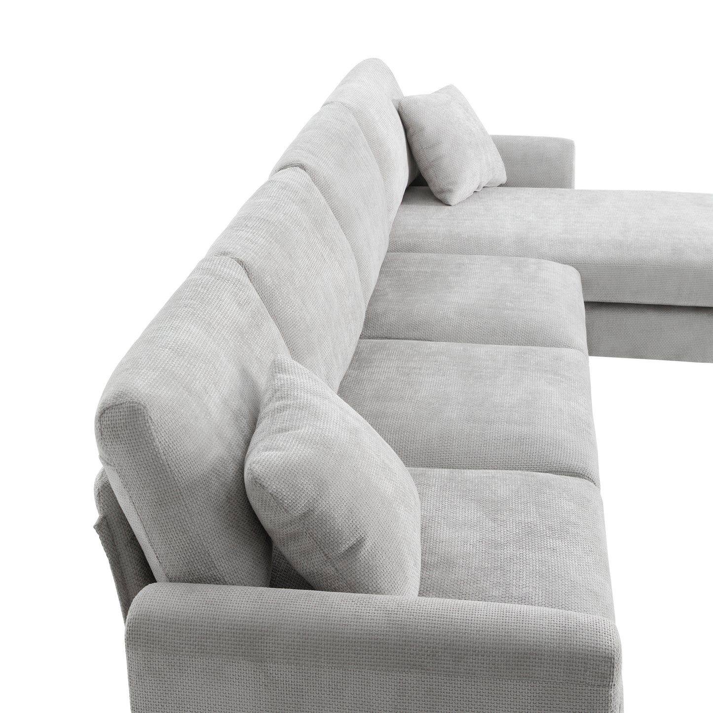 Light gray fabric sectional sofa with plush cushions and modern design