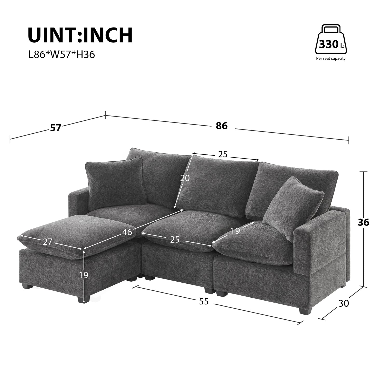 Flexible Modular Sofa Set with Cushions for Living Room