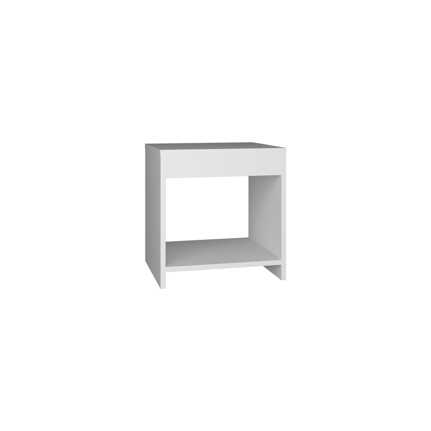 White minimalist side table with open shelf