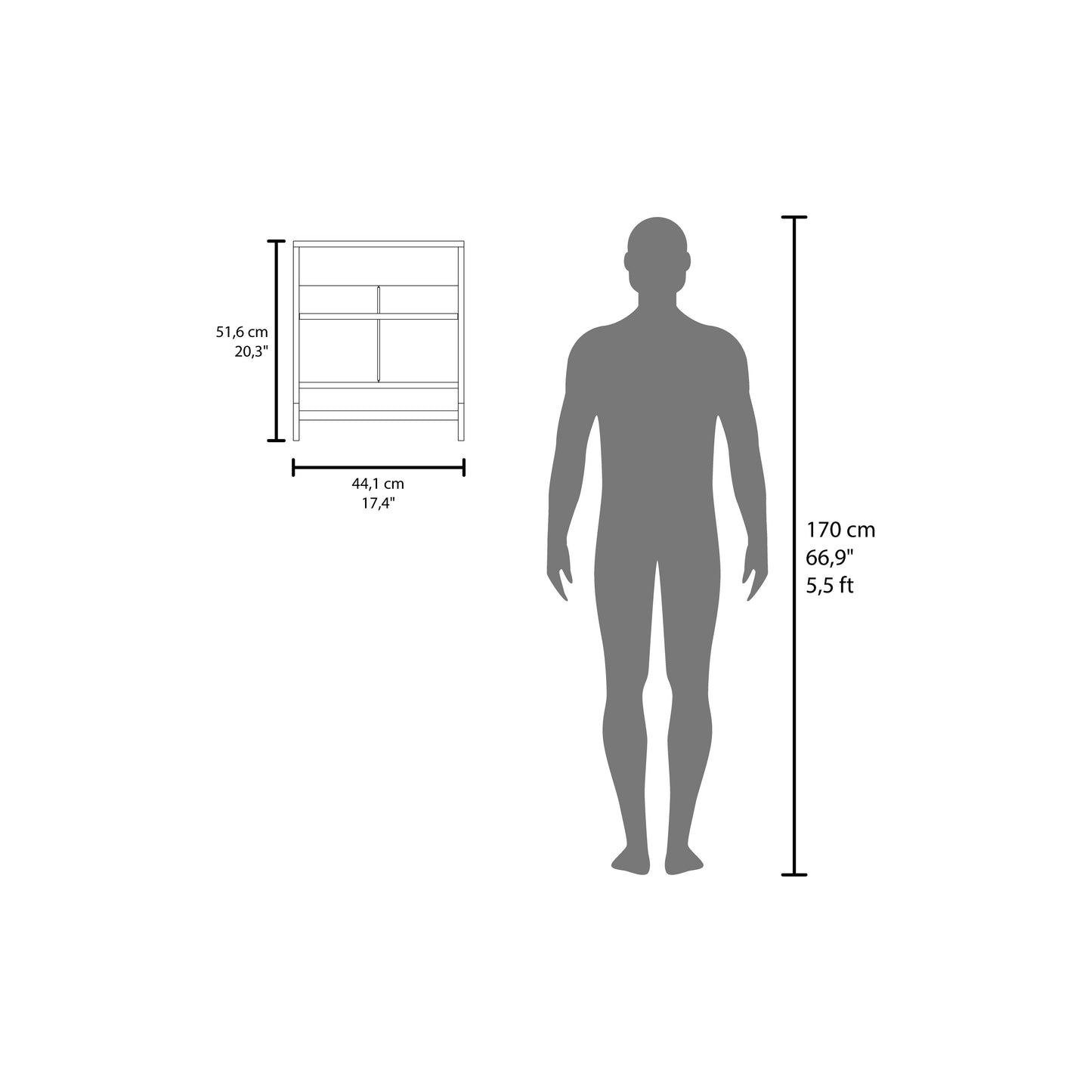 Compact shelving unit with dimensions cm height cm width