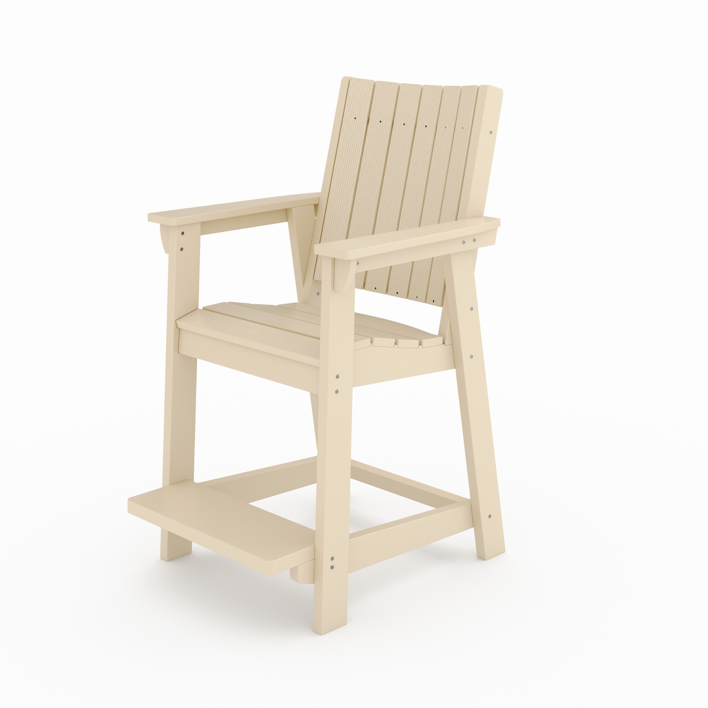 Beige Adirondack counter stool with durable weatherresistant HDPE material