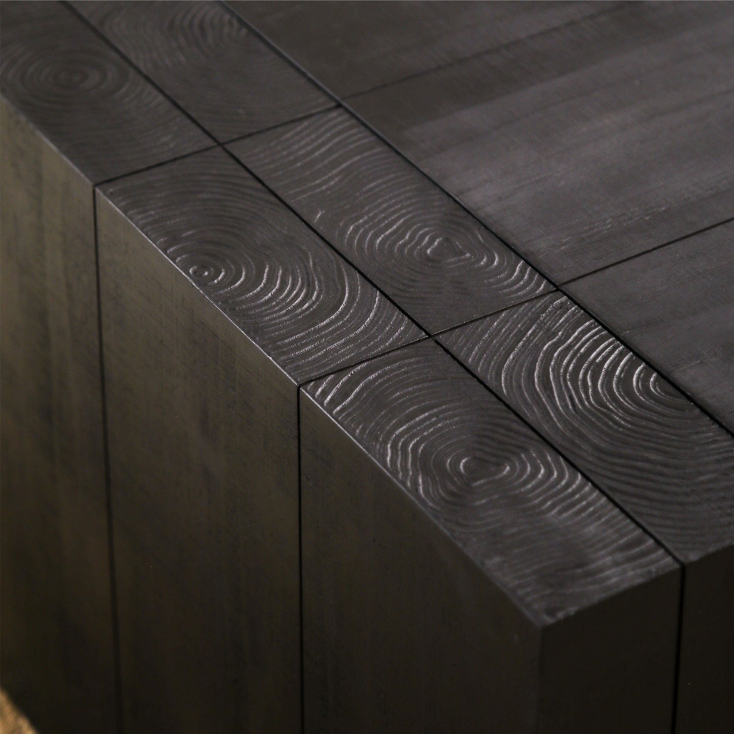 Dark wood texture side table with unique concentric grain patterns