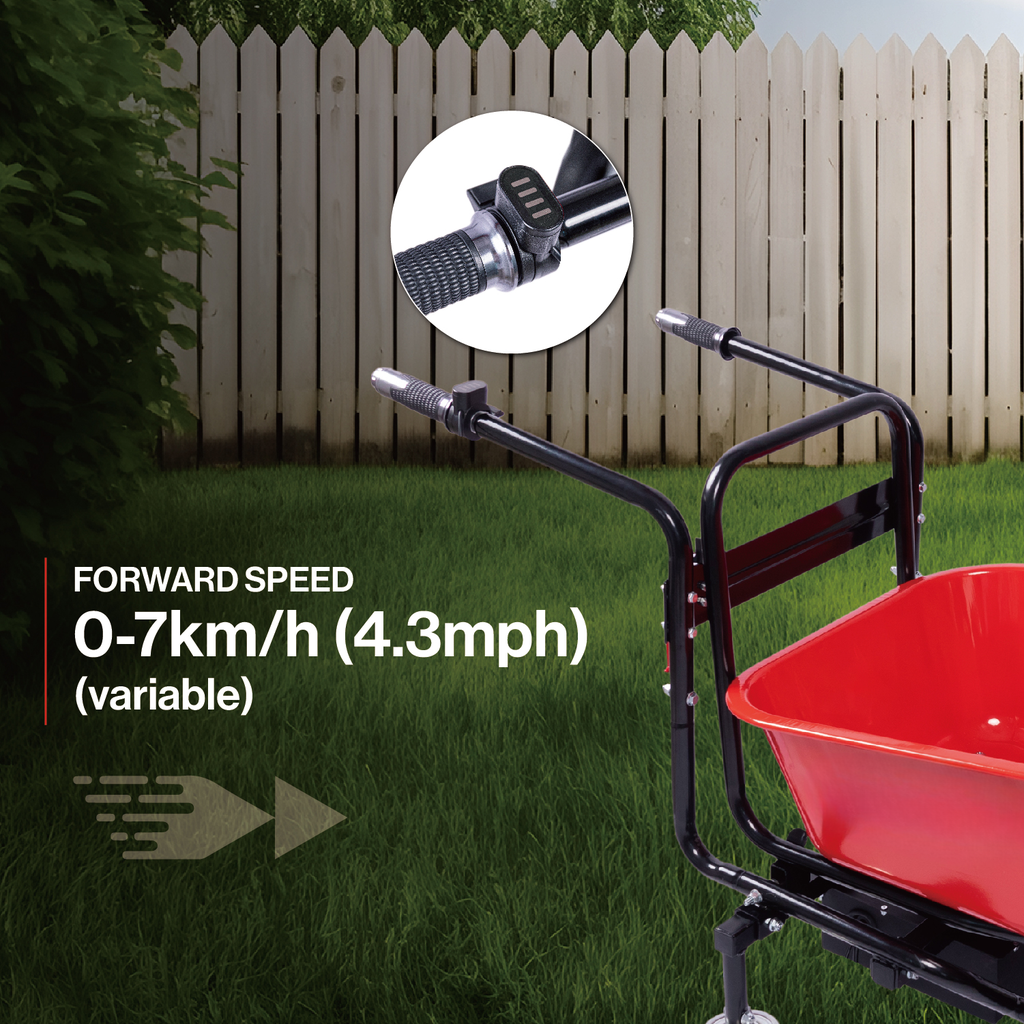 Red electric wheelbarrow with variable speed control kmh