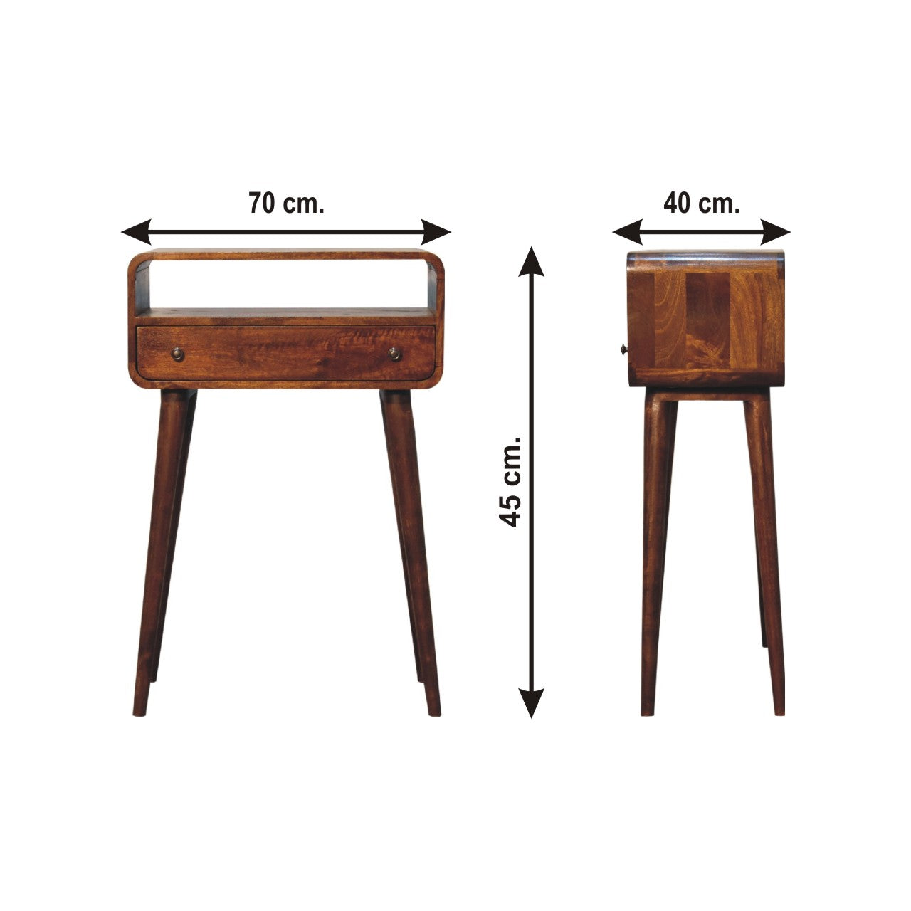 Midcentury modern side table with drawer cm width solid wood construction