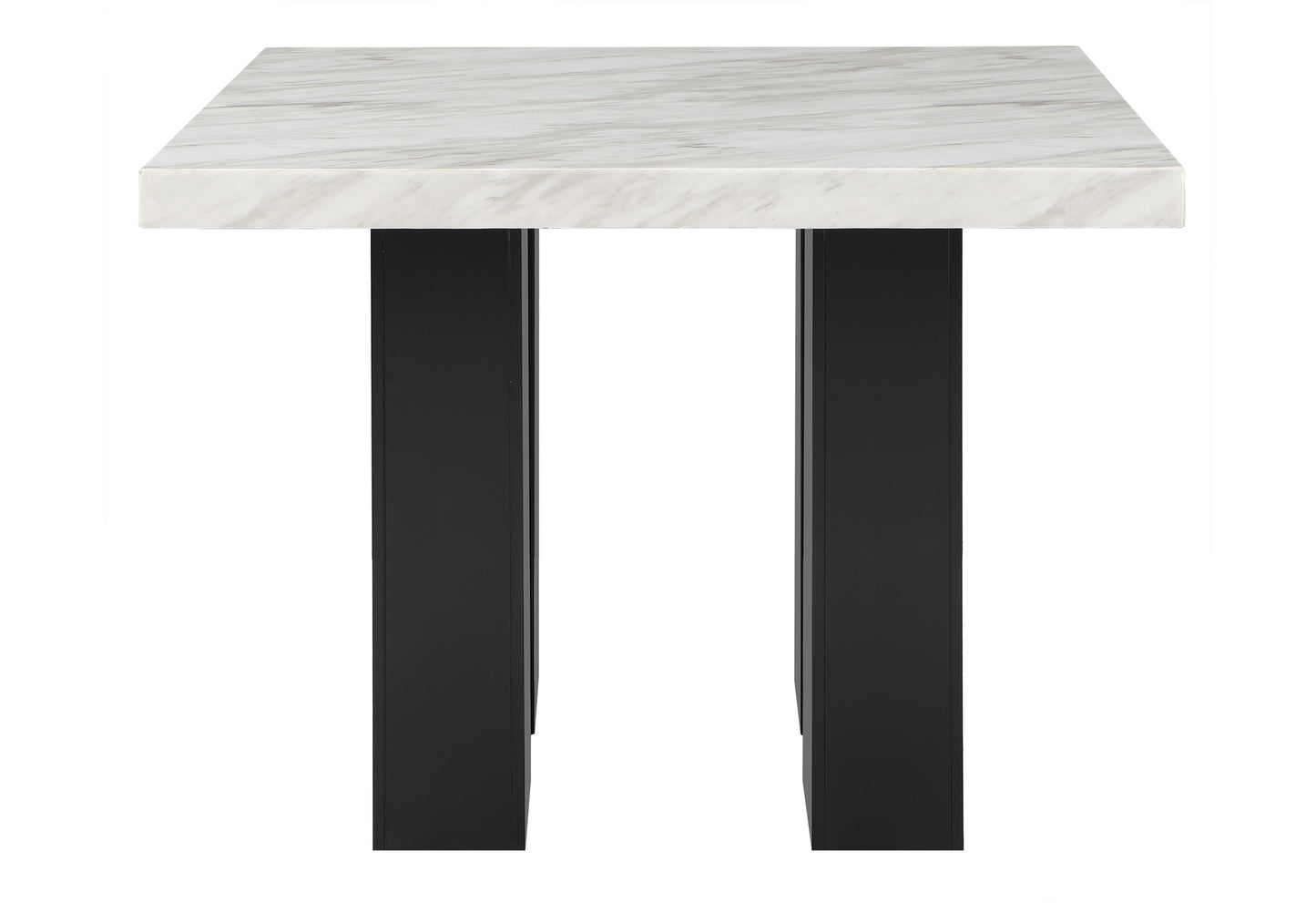 Square marble top side table with modern black metal legs