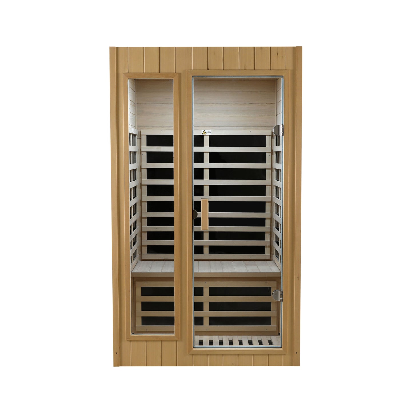 Light wood person infrared sauna with glass door and side window