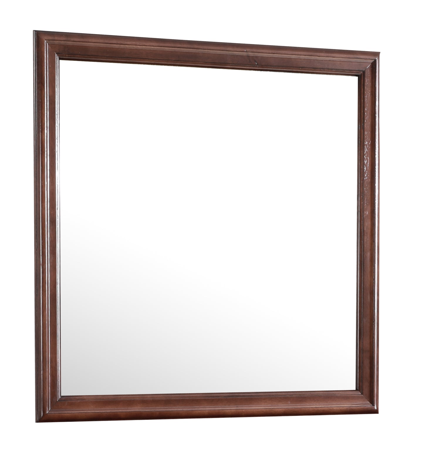 Rectangular wood framed mirror with dark brown finish perfect for vanity or entryway
