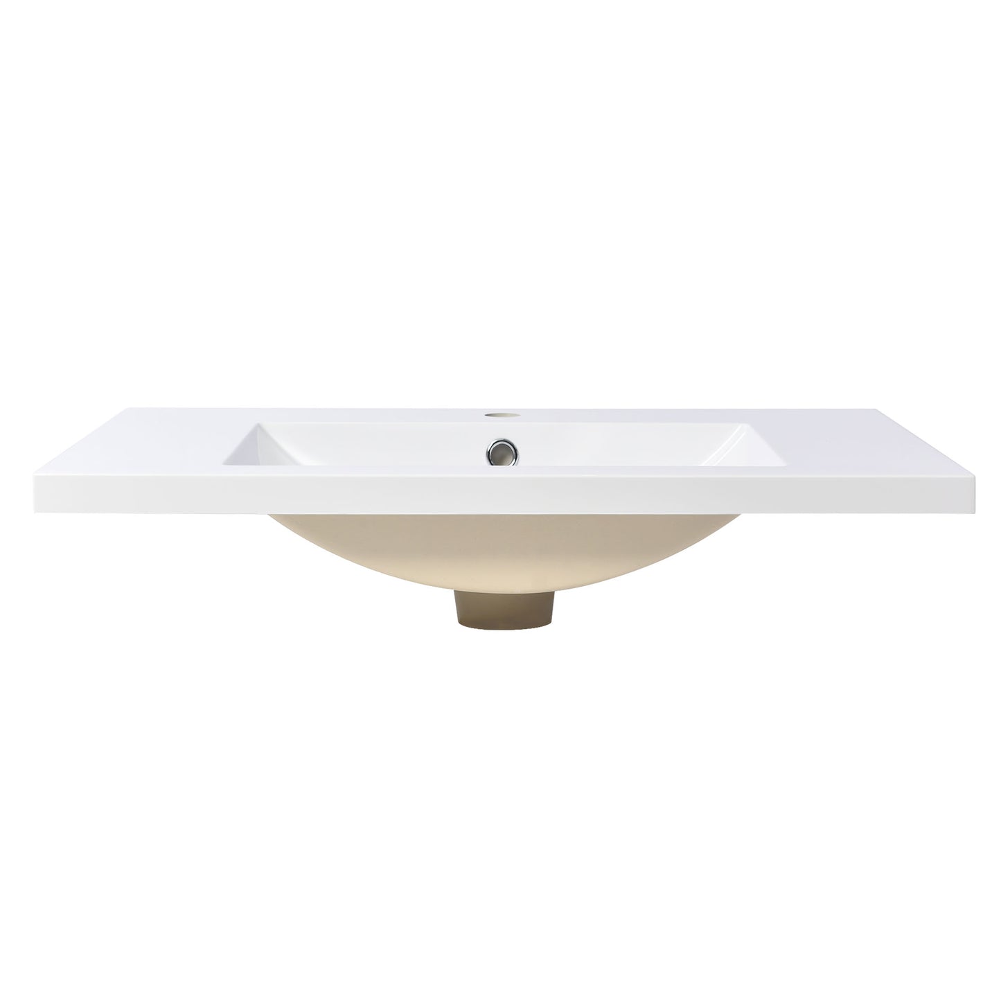 White ceramic rectangular undermount bathroom sink with overflow