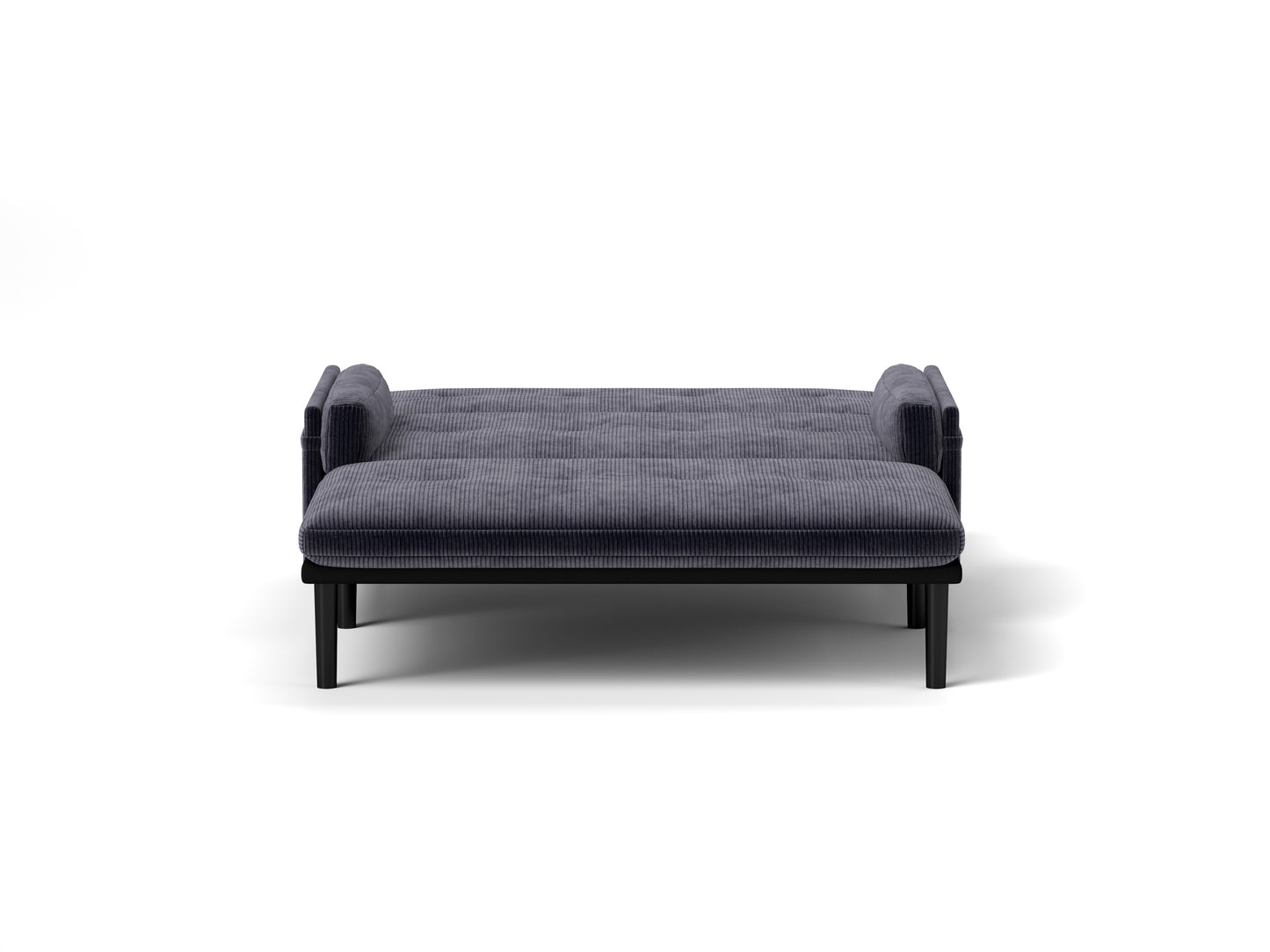 Modern grey corduroy sofa bed with tufted seat and minimal design