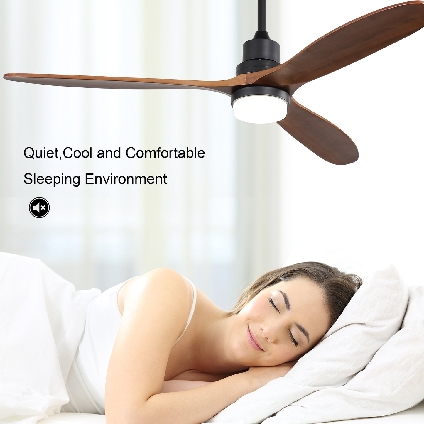 Modern wood blade ceiling fan with integrated LED light inch